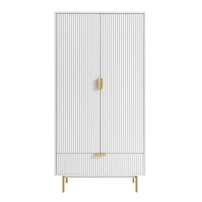 Richmond Ridged Double Wardrobe with Drawer, Matte White