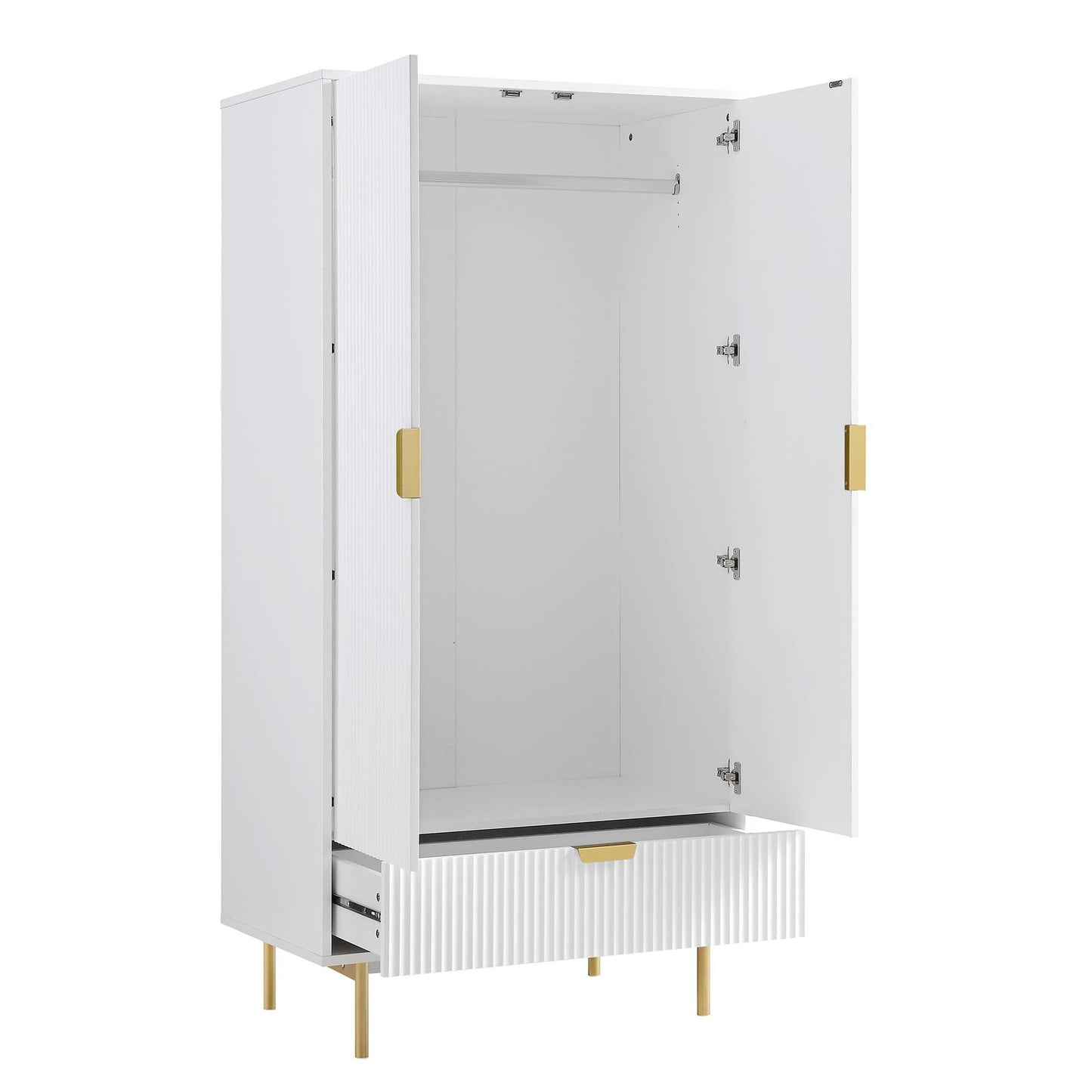 Richmond Ridged Double Wardrobe with Drawer, Matte White