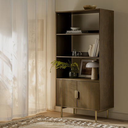 Richmond Ridged Tall Bookcase with Doors, Dark Ash