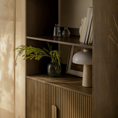 Richmond Ridged Tall Bookcase with Doors, Dark Ash