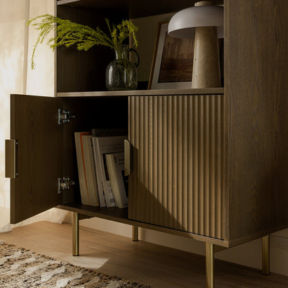 Richmond Ridged Tall Bookcase with Doors, Dark Ash