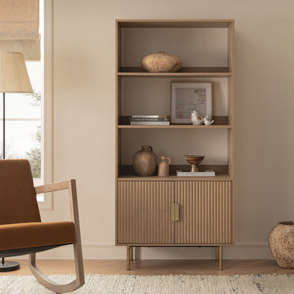 Richmond Ridged Tall Bookcase with Doors, Light Ash