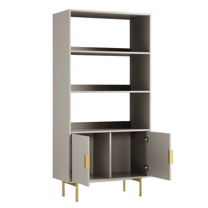 Richmond Ridged Tall Bookcase with Doors, Matte Taupe
