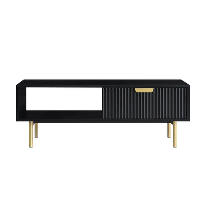 Richmond Ridged Coffee Table with Drawer, Matte Black