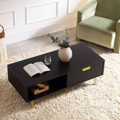 Richmond Ridged Coffee Table with Drawer, Matte Black