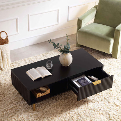 Richmond Ridged Coffee Table with Drawer, Matte Black