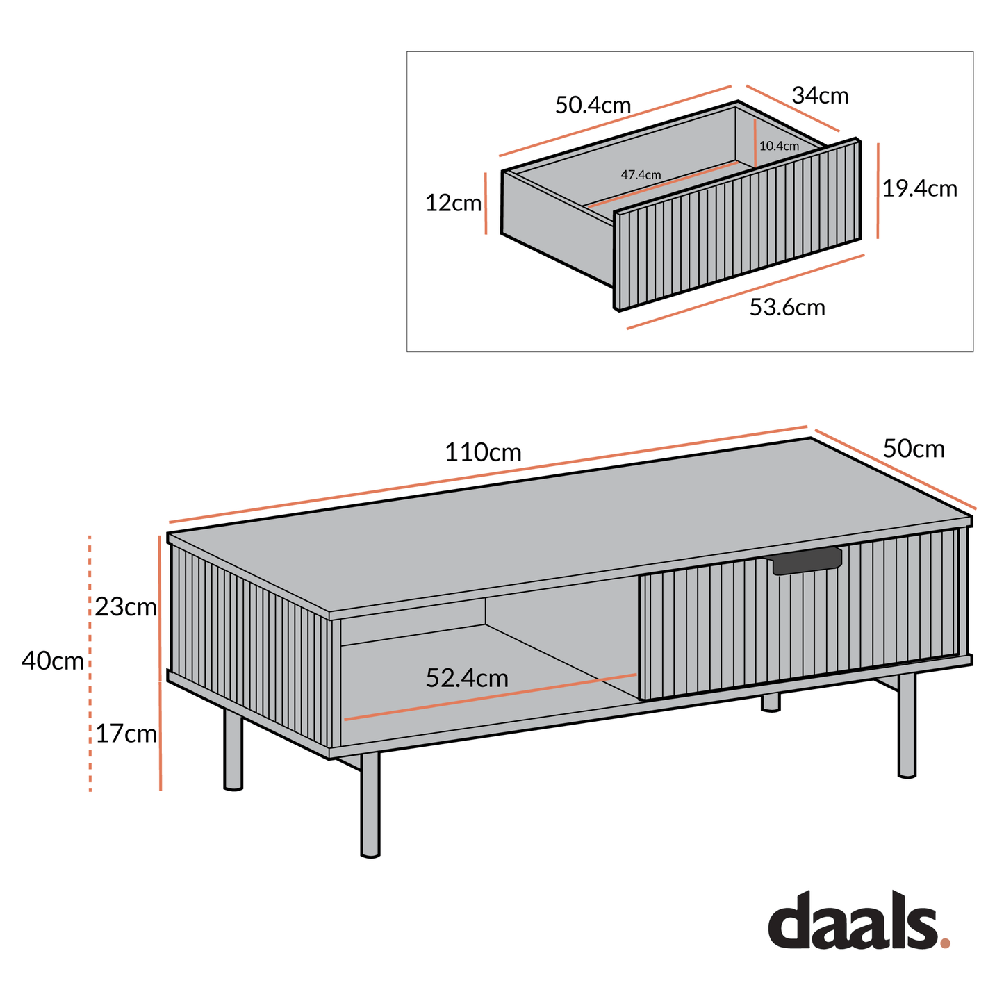 Richmond Ridged Coffee Table with Drawer, Matte White