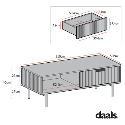 Richmond Ridged Coffee Table with Drawer, Matte White
