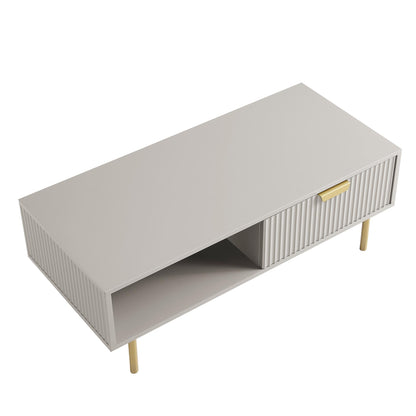 Richmond Ridged Coffee Table with Drawer, Matte Taupe