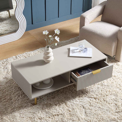 Richmond Ridged Coffee Table with Drawer, Matte Taupe