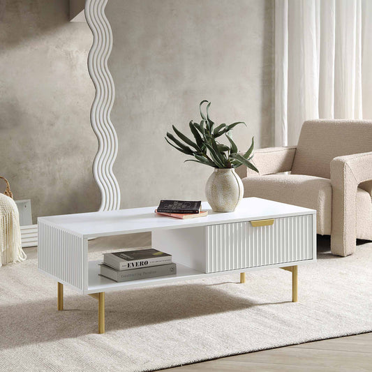 Richmond Ridged Coffee Table with Drawer, Matte White