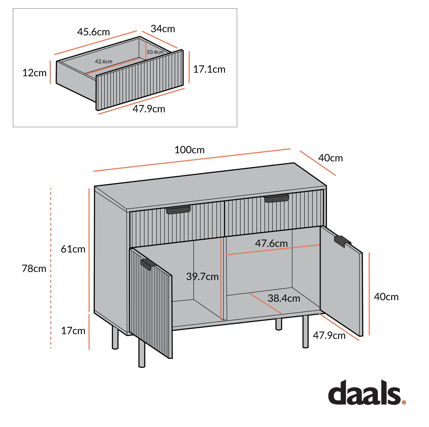 Richmond Ridged 2-Door Cabinet with Drawers, Dark Ash
