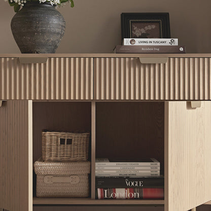 Richmond Ridged 2-Door Cabinet with Drawers, Light Ash