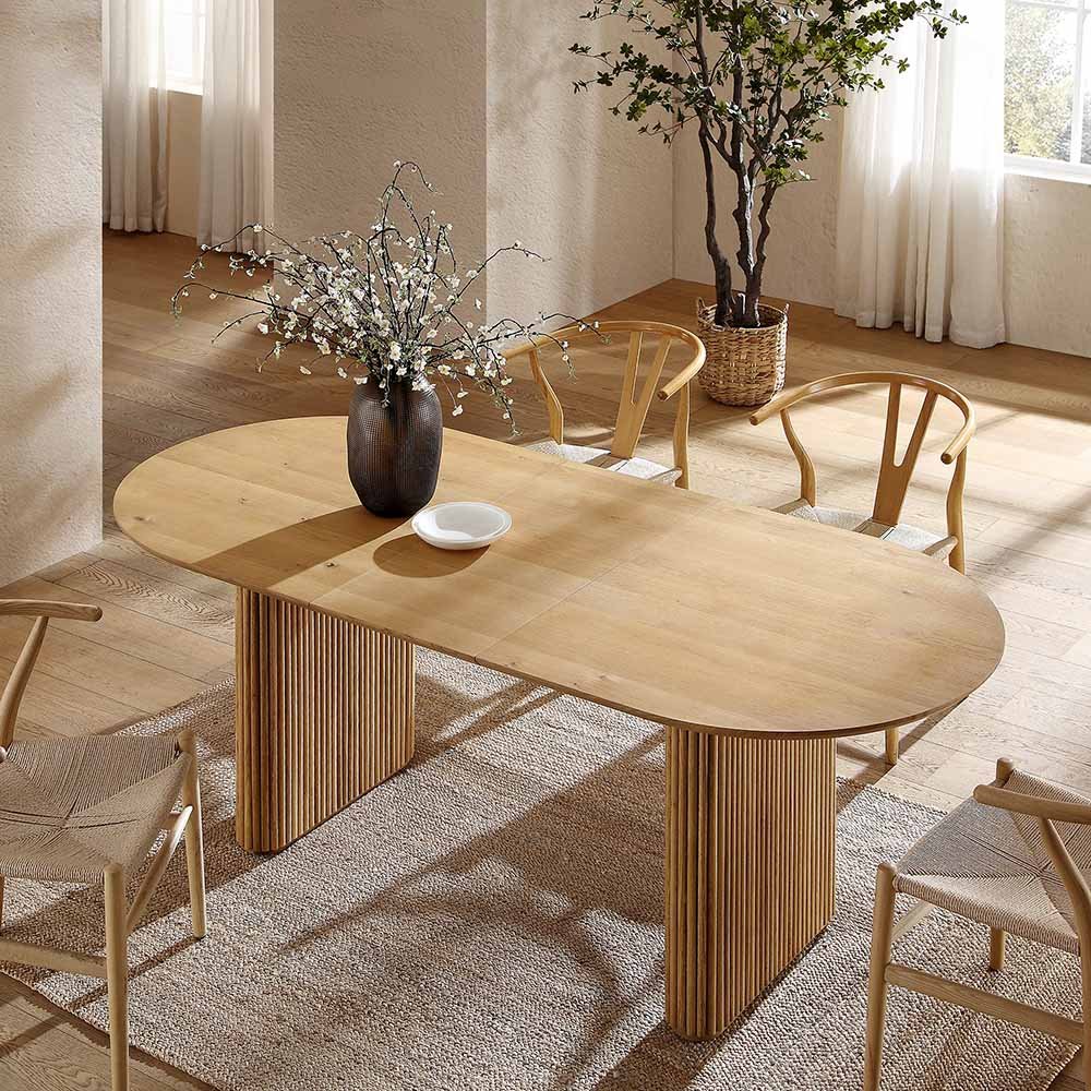Maru Oval 6-8 Seater Extending Oak Pedestal Dining Table, Oak