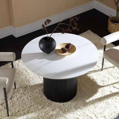 Maru Ceramic Top Black Pedestal Round Dining Table