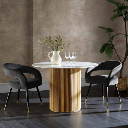 Maru Ceramic Top Oak Pedestal Round Dining Table