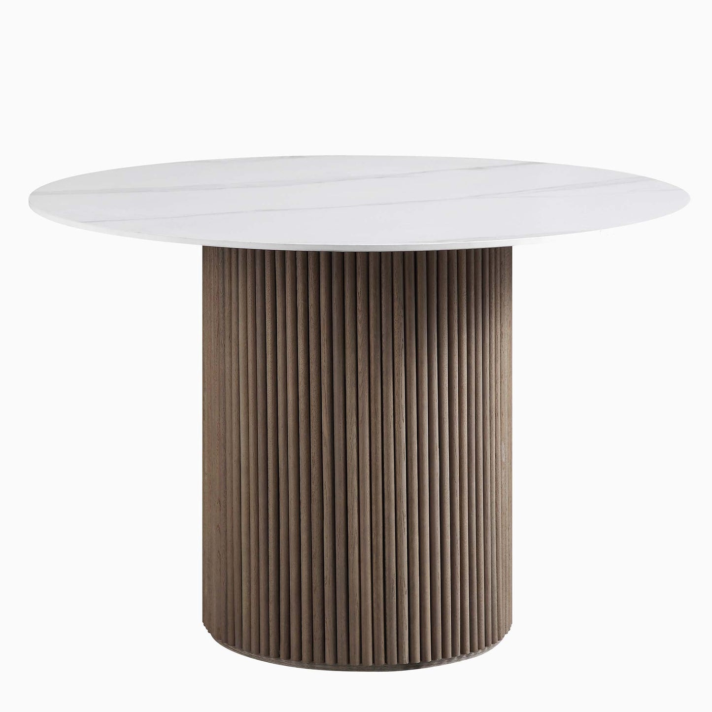 Maru Ceramic Top Silver Oak Pedestal Round Dining Table