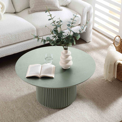 Maru Round Oak Pedestal Coffee Table, Sage Green