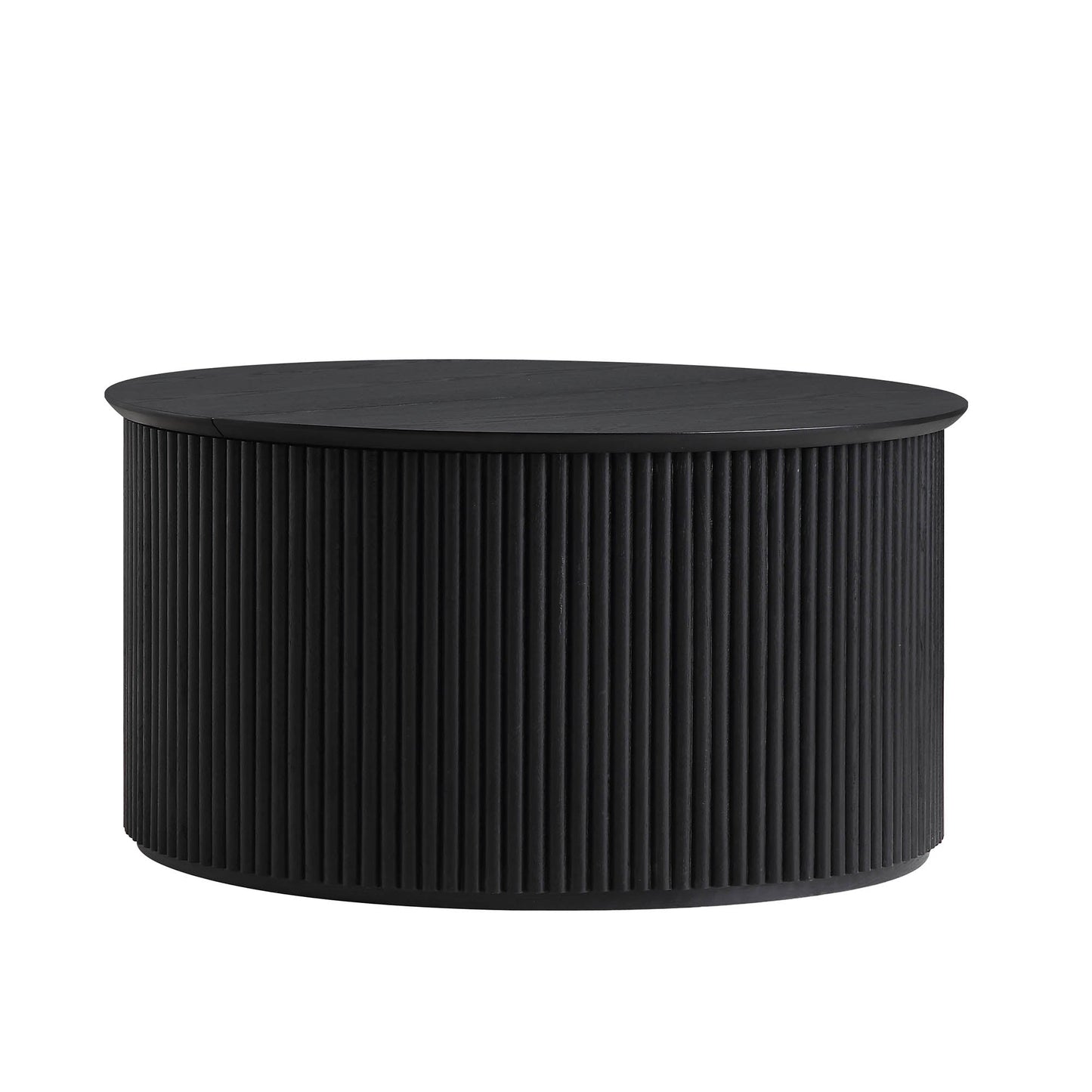 Maru Oak Round Coffee Table with Storage, Black