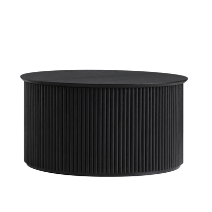 Maru Oak Round Coffee Table with Storage, Black
