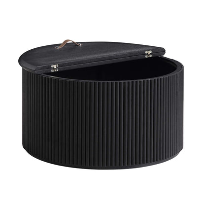 Maru Oak Round Coffee Table with Storage, Black