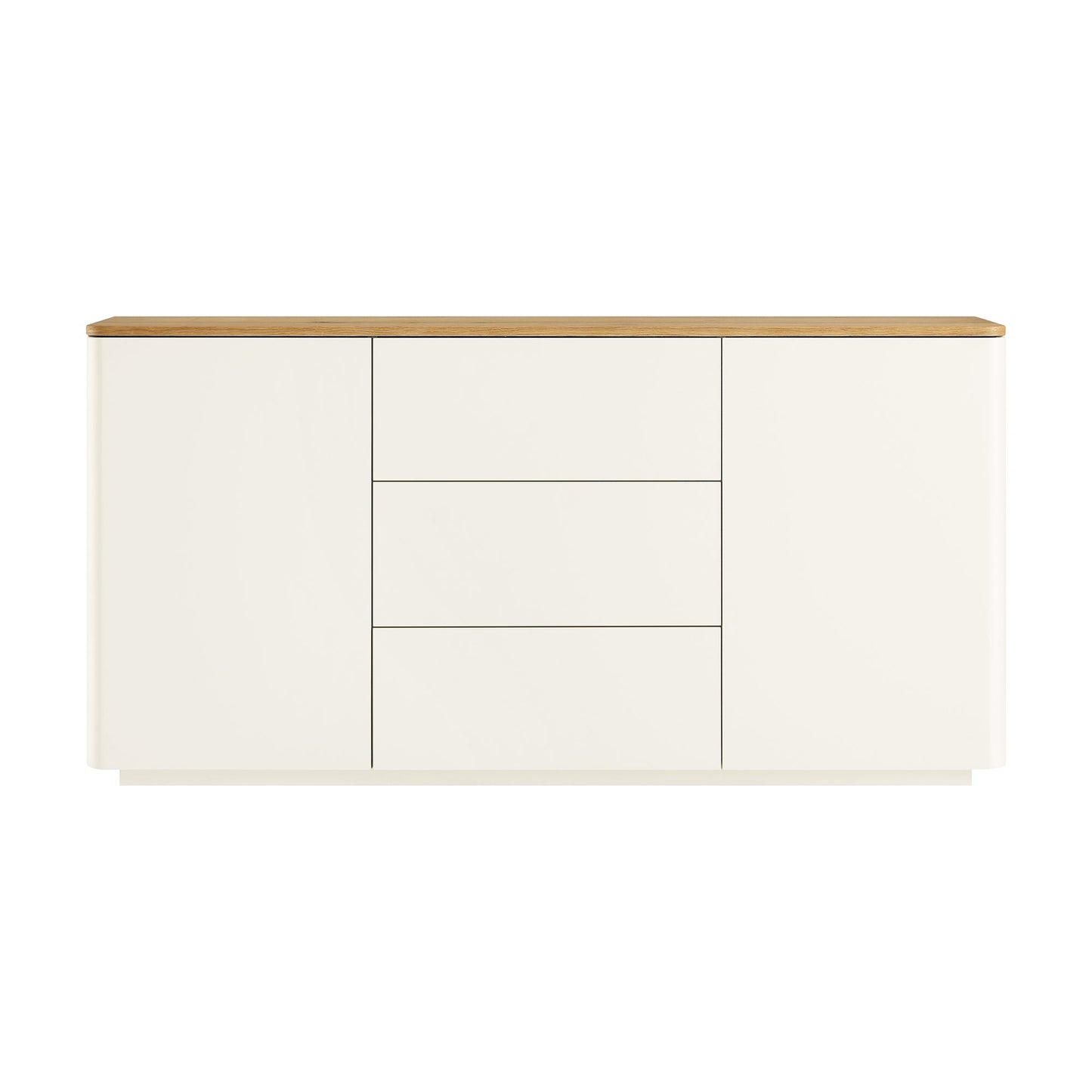 Agnes Curved Edge 2 Door 3 Drawer Wide Sideboard, Off White with Oak Top