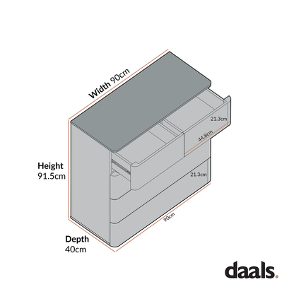 Agnes Curved Edge 2 over 3 Chest of Drawers, Off White with Oak Top
