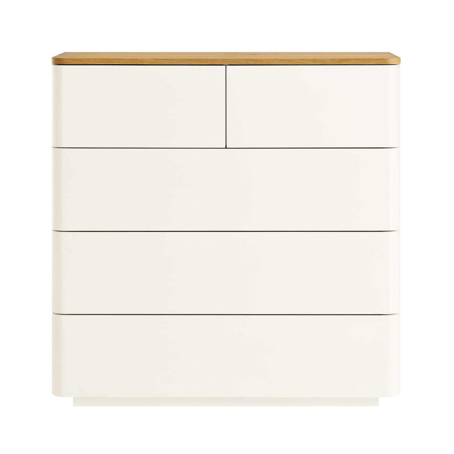 Agnes Curved Edge 2 over 3 Chest of Drawers, Off White with Oak Top