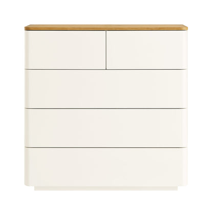 Agnes Curved Edge 2 over 3 Chest of Drawers, Off White with Oak Top