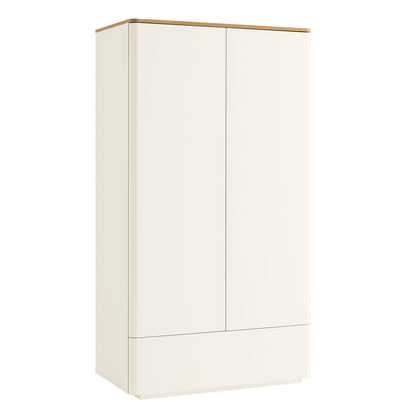 Agnes Curved Edge Double Wardrobe, Off White with Oak Top