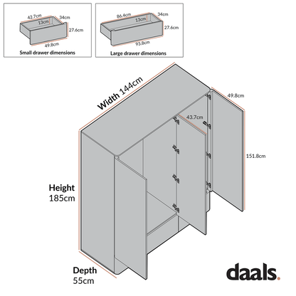 Agnes Curved Edge Triple Wardrobe, Off White with Oak Top