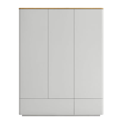 Agnes Curved Edge Triple Wardrobe, Dove Grey with Oak Top