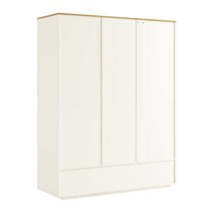 Agnes Curved Edge Triple Wardrobe, Off White with Oak Top