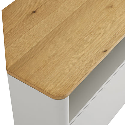Agnes Curved Edge Corner TV Unit, Dove Grey with Oak Top