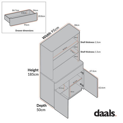 Agnes Curved Edge Dresser, Off White with Oak Top