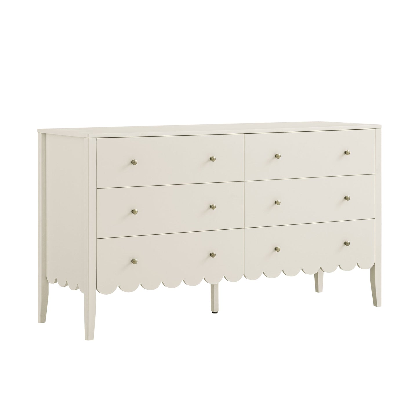 Henley Scalloped Edge 6 Drawer 140cm Wide Chest, Light Sand