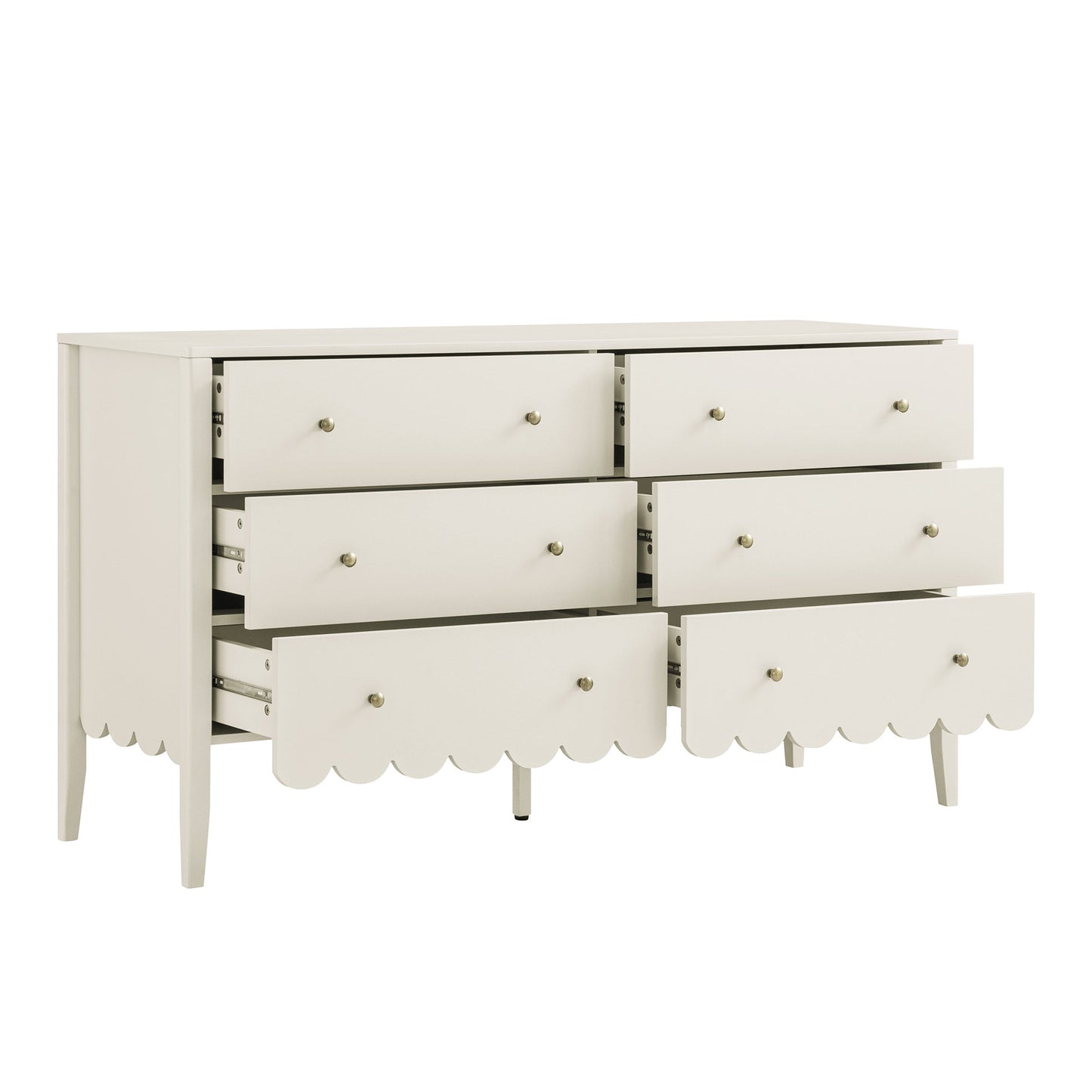 Henley Scalloped Edge 6 Drawer 140cm Wide Chest, Light Sand