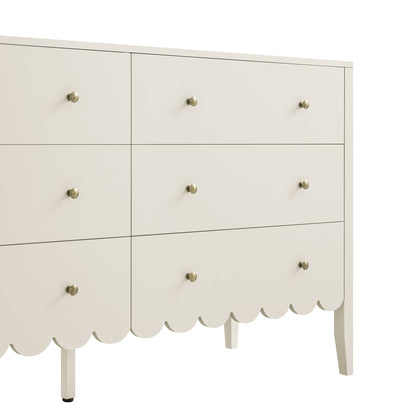 Henley Scalloped Edge 6 Drawer 140cm Wide Chest, Light Sand