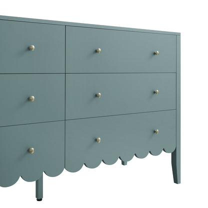 Henley Scalloped Edge 6 Drawer 140cm Wide Chest, Blue Spruce