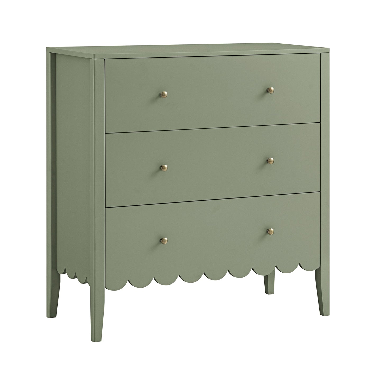 Henley Scalloped Edge 3 Drawer Chest, Sage Green