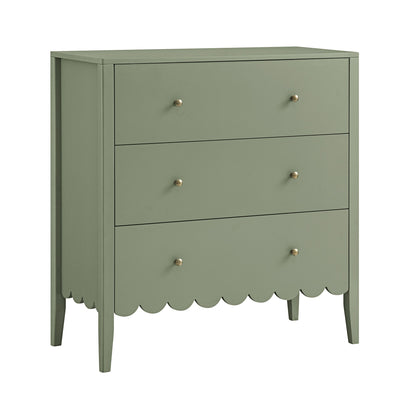 Henley Scalloped Edge 3 Drawer Chest, Sage Green