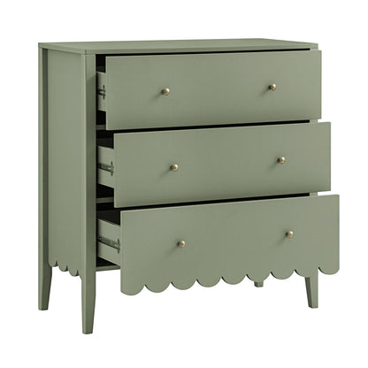 Henley Scalloped Edge 3 Drawer Chest, Sage Green