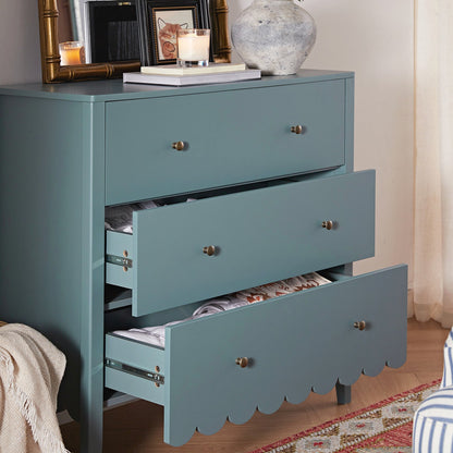 Henley Scalloped Edge 3 Drawer Chest, Blue Spruce