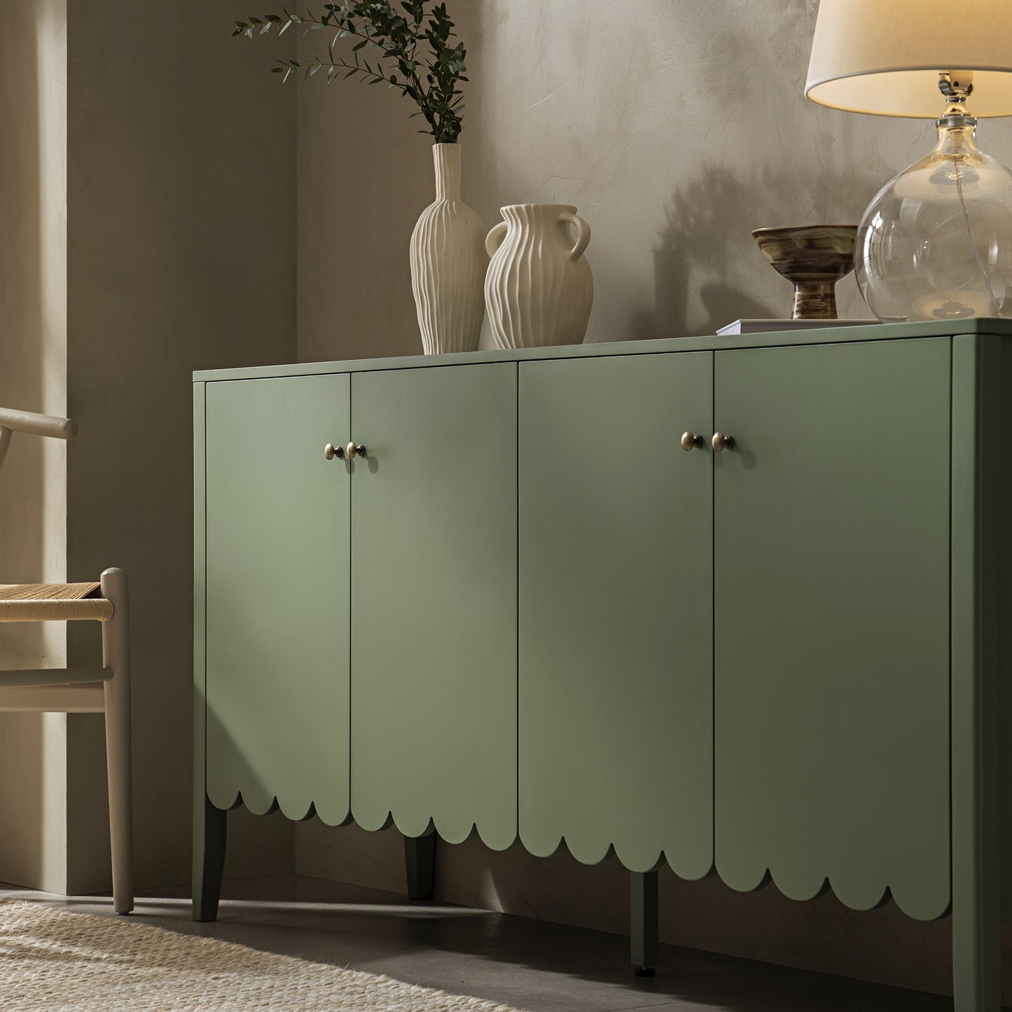 Henley Scalloped Edge 150cm Wide Sideboard, Sage Green