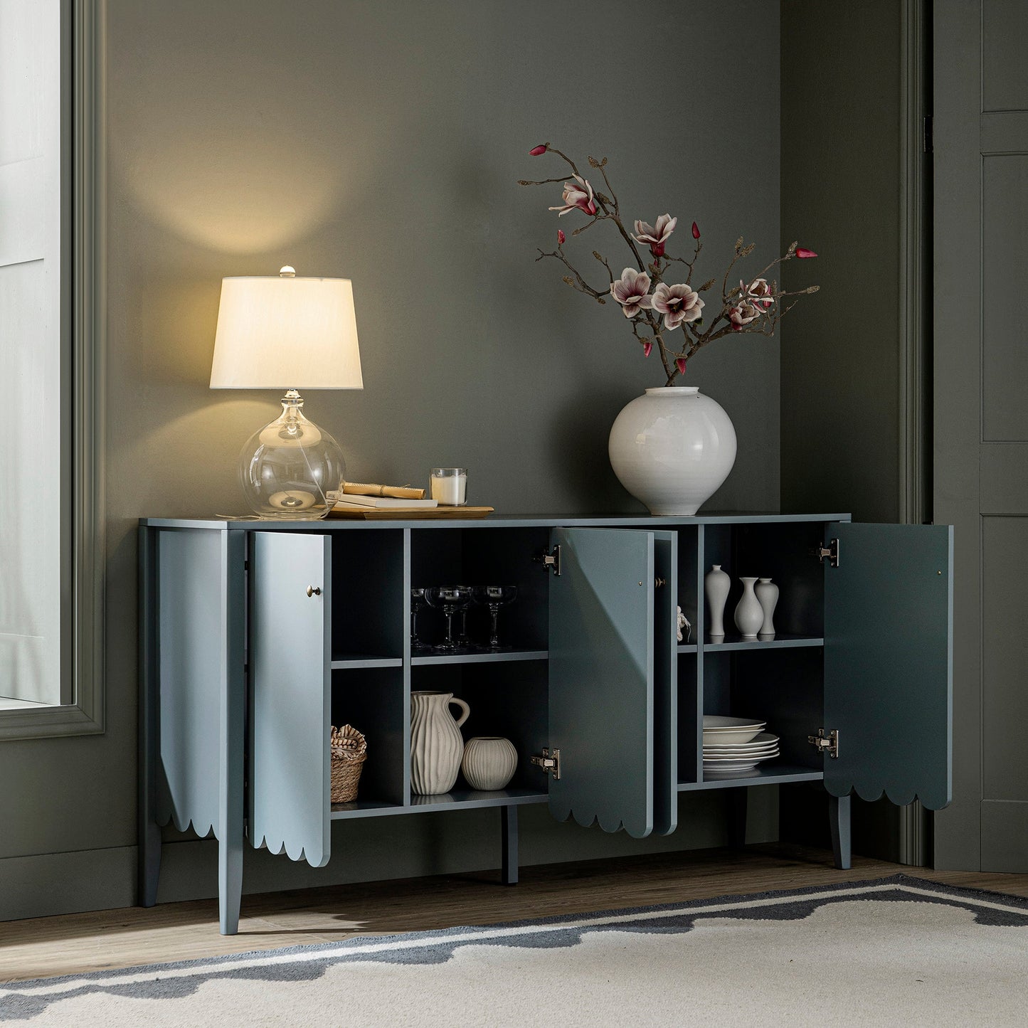 Henley Scalloped Edge 150cm Wide Sideboard, Blue Spruce