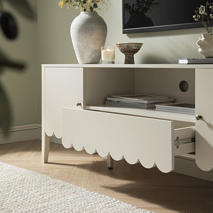 Henley Scalloped Edge 150cm Wide TV Unit, Light Sand