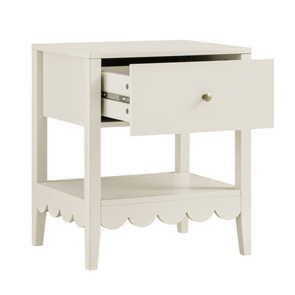 Henley Scalloped Edge Bedside Table with Drawer, Light Sand