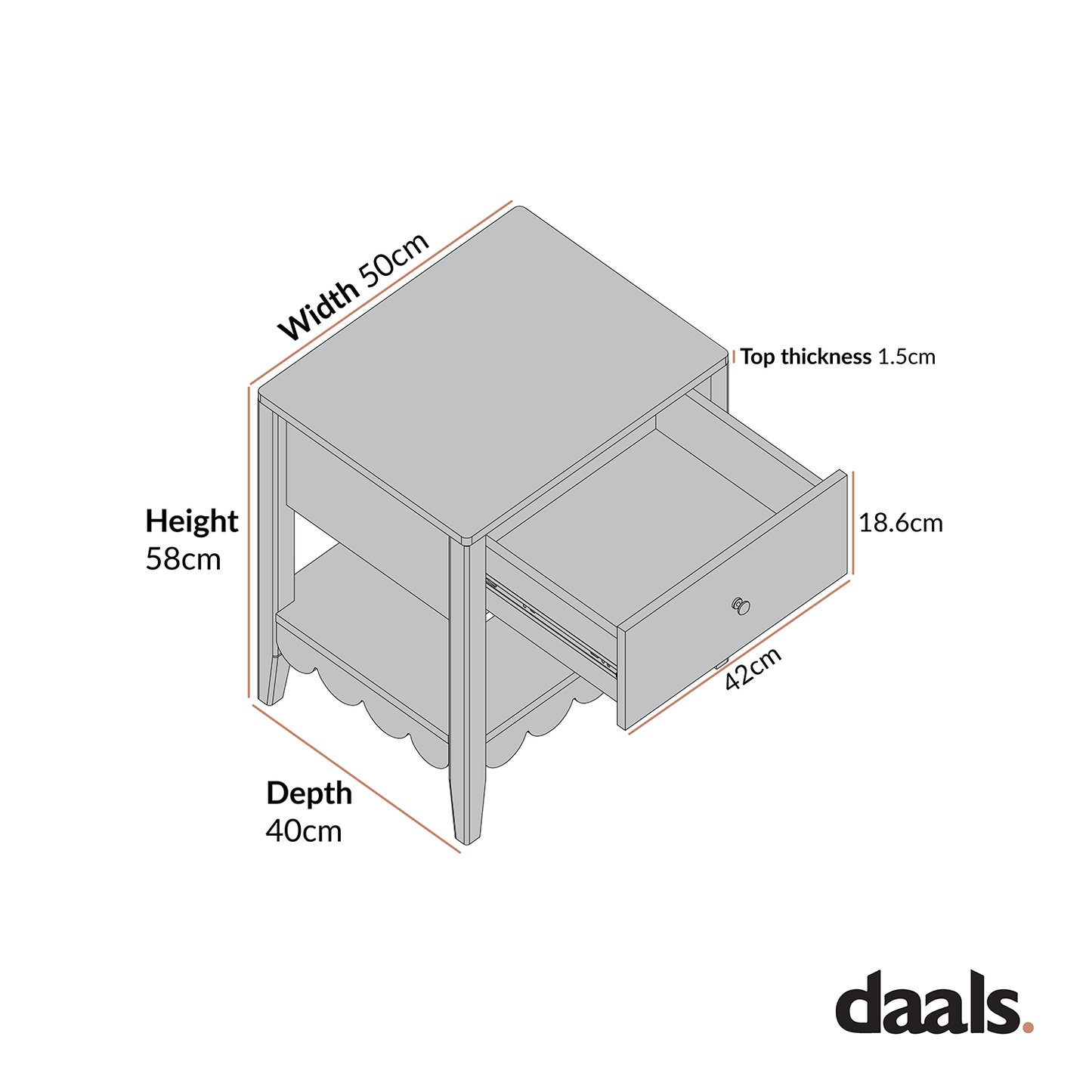 Henley Scalloped Edge Bedside Table with Drawer, Sage Green
