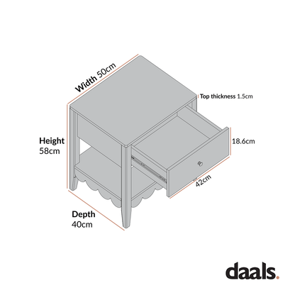 Henley Scalloped Edge Bedside Table with Drawer, Sage Green