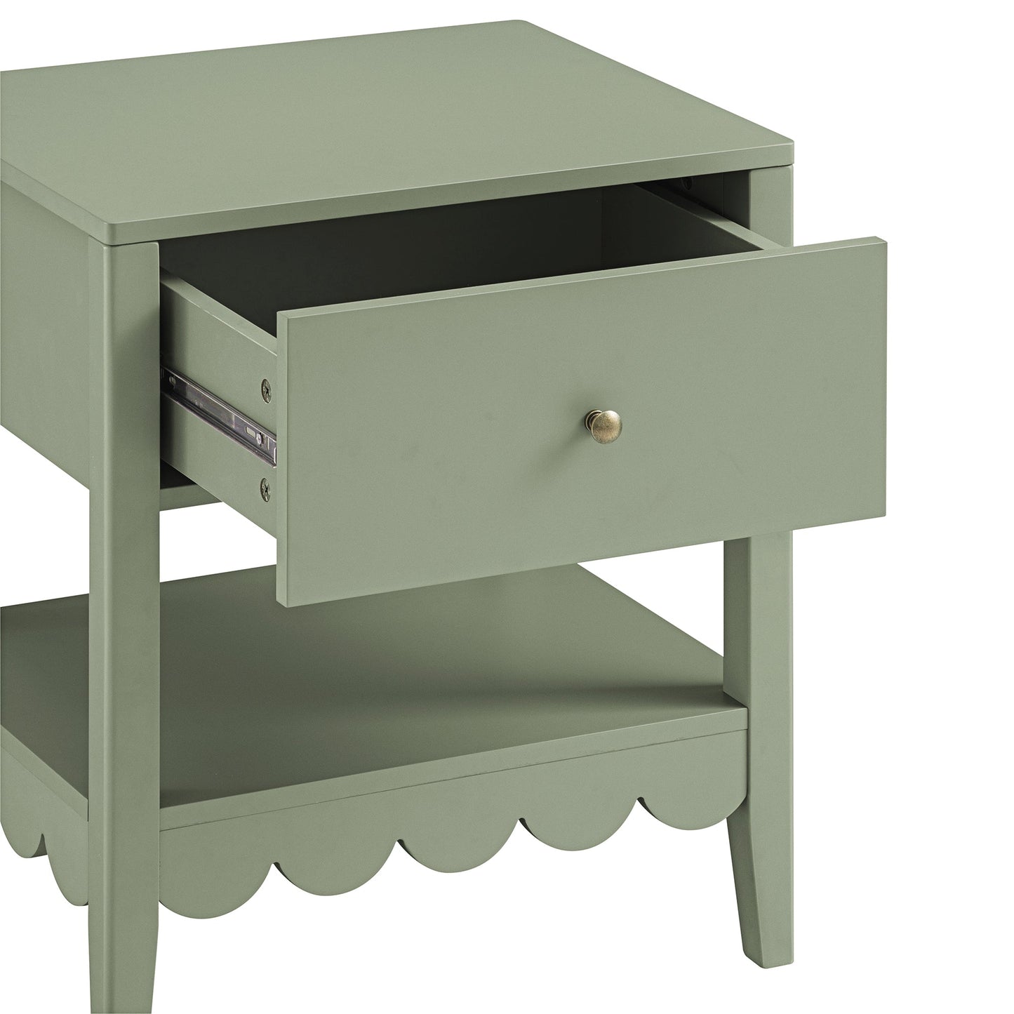 Henley Scalloped Edge Bedside Table with Drawer, Sage Green
